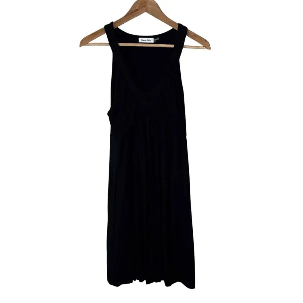 Women's Calvin Klein Sleeveless Ruched Sleeveless Mini Tank Dress Black Size 14 - Picture 1 of 7